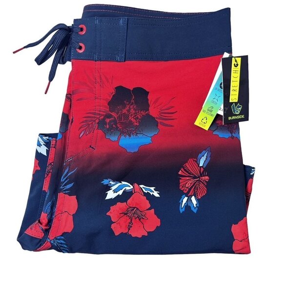 Burnside Mens Blue Red Tropical Board Shorts Pockets Swimwear Sz 32 New - Picture 5 of 10